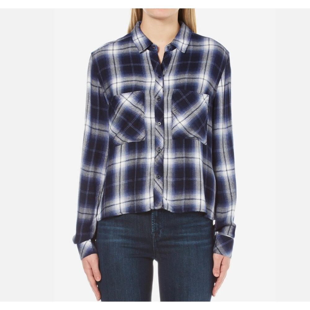 Rails Womens Size Small Dylan Shirt Oxford Blue Plaid Button Up Long Sleeves